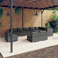  10 Piece Garden Lounge Set with Cushions Poly Rattan Grey