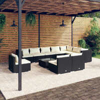  11 Piece Garden Lounge Set with Cushions Poly Rattan Black