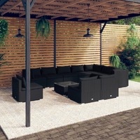  11 Piece Garden Lounge Set with Cushions Poly Rattan Black