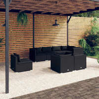  8 Piece Garden Lounge Set with Cushions Poly Rattan Black