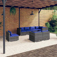  8 Piece Garden Lounge Set with Cushions Poly Rattan Grey