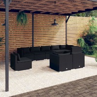  9 Piece Garden Lounge Set with Cushions Poly Rattan Black