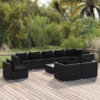  10 Piece Garden Lounge Set with Cushions Poly Rattan Black