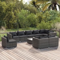  10 Piece Garden Lounge Set with Cushions Poly Rattan Grey