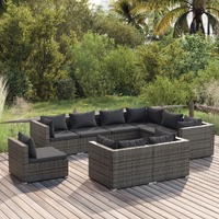  9 Piece Garden Lounge Set with Cushions Poly Rattan Grey