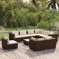  10 Piece Garden Lounge Set with Cushions Poly Rattan Brown