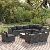  10 Piece Garden Lounge Set with Cushions Poly Rattan Grey