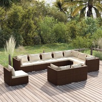  10 Piece Garden Lounge Set with Cushions Poly Rattan Brown