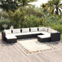  9 Piece Garden Lounge Set with Cushions Poly Rattan Black