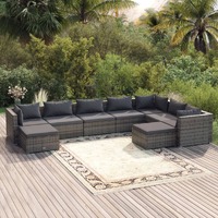  9 Piece Garden Lounge Set with Cushions Poly Rattan Grey
