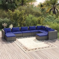  9 Piece Garden Lounge Set with Cushions Poly Rattan Grey