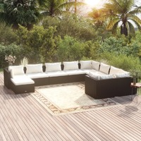  10 Piece Garden Lounge Set with Cushions Poly Rattan Black