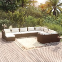  10 Piece Garden Lounge Set with Cushions Poly Rattan Brown