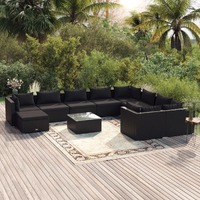  11 Piece Garden Lounge Set with Cushions Poly Rattan Black