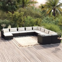  11 Piece Garden Lounge Set with Cushions Poly Rattan Black