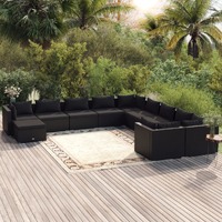  11 Piece Garden Lounge Set with Cushions Poly Rattan Black