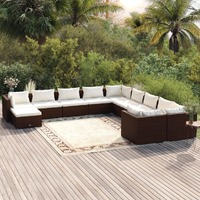  11 Piece Garden Lounge Set with Cushions Poly Rattan Brown