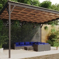  9 Piece Garden Lounge Set with Cushions Poly Rattan Grey
