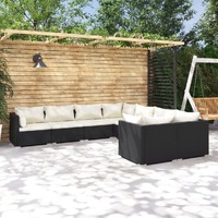  8 Piece Garden Lounge Set with Cushions Poly Rattan Black