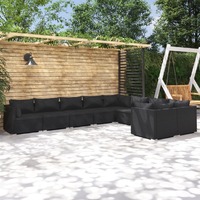  9 Piece Garden Lounge Set with Cushions Poly Rattan Black