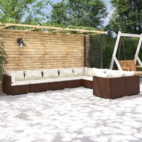  9 Piece Garden Lounge Set with Cushions Poly Rattan Brown