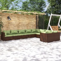  9 Piece Garden Lounge Set with Cushions Poly Rattan Brown