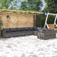  9 Piece Garden Lounge Set with Cushions Poly Rattan Grey
