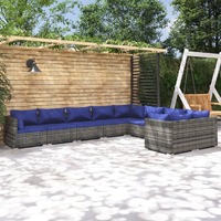  9 Piece Garden Lounge Set with Cushions Poly Rattan Grey