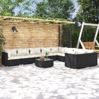  10 Piece Garden Lounge Set with Cushions Poly Rattan Black