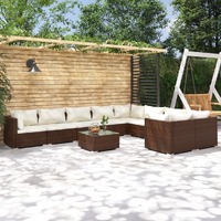 10 Piece Garden Lounge Set with Cushions Poly Rattan Brown