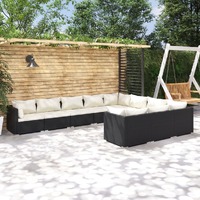  10 Piece Garden Lounge Set with Cushions Poly Rattan Black