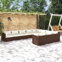  10 Piece Garden Lounge Set with Cushions Poly Rattan Brown