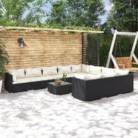  11 Piece Garden Lounge Set with Cushions Poly Rattan Black