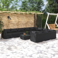  11 Piece Garden Lounge Set with Cushions Poly Rattan Black