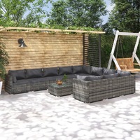  11 Piece Garden Lounge Set with Cushions Poly Rattan Grey