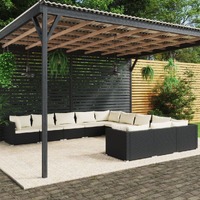  11 Piece Garden Lounge Set with Cushions Poly Rattan Black