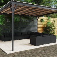  11 Piece Garden Lounge Set with Cushions Poly Rattan Black
