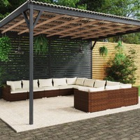  11 Piece Garden Lounge Set with Cushions Poly Rattan Brown