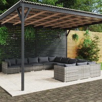  11 Piece Garden Lounge Set with Cushions Poly Rattan Grey