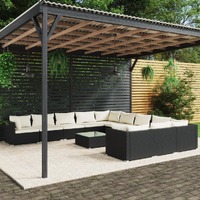  12 Piece Garden Lounge Set with Cushions Poly Rattan Black