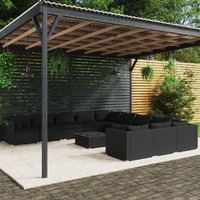  12 Piece Garden Lounge Set with Cushions Poly Rattan Black