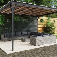  12 Piece Garden Lounge Set with Cushions Poly Rattan Grey