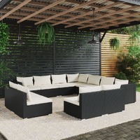  11 Piece Garden Lounge Set with Cushions Black Poly Rattan