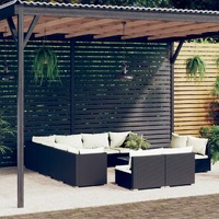  12 Piece Garden Lounge Set with Cushions Black Poly Rattan