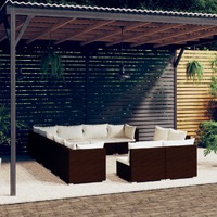  12 Piece Garden Lounge Set with Cushions Brown Poly Rattan