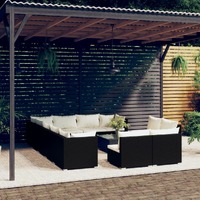 13 Piece Garden Lounge Set with Cushions Black Poly Rattan