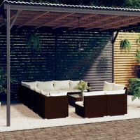  13 Piece Garden Lounge Set with Cushions Brown Poly Rattan