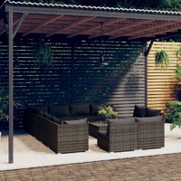  13 Piece Garden Lounge Set with Cushions Grey Poly Rattan