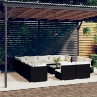  14 Piece Garden Lounge Set with Cushions Black Poly Rattan