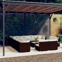  14 Piece Garden Lounge Set with Cushions Brown Poly Rattan